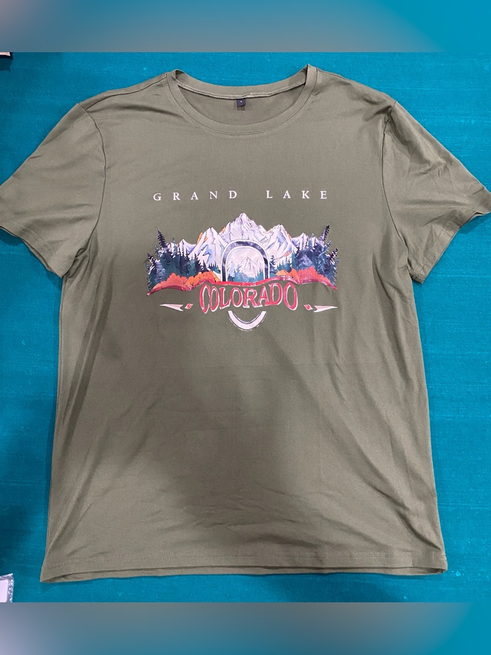 Grand Lake Colorado Graphic Tee - Olive Green Size L